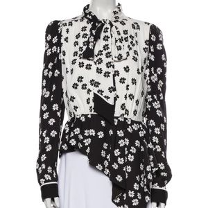 Self-portrait floral print tie neck blouse